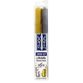 Doms Metallic Brush Pen Set - Silver and Gold - Super Soft Tips