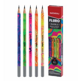  Nataraj Fluro Prints Rubber Tipped HB Pencils – Pack of 10 with Free Sharpener and Eraser