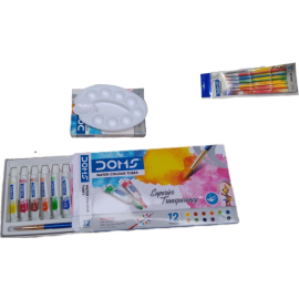  Doms Water Colour Tube Set - 12 Vibrant Shades (5ml Each) with Free Brush and Palette