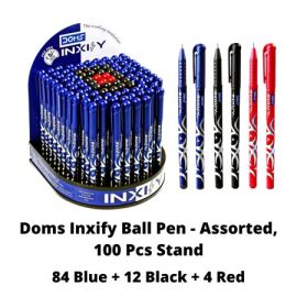 DOMS INXIfY Ball Pen -100 Pcs (84 Blue, 12 Black, 4 Red)