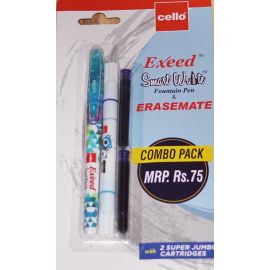 Cello Exeed Smart Write Erasemate Fountain Pen with Ergonomic Grip and Super Jumbo Cartridges.
