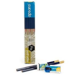 Apsara Regal Gold Extra Dark Pencils – Pack of 10 Premium Hexagonal Pencils with Golden Cap for Smooth Writing