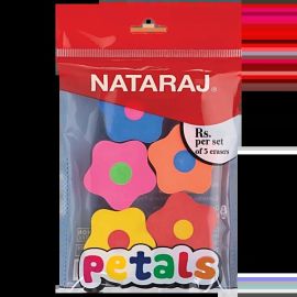 Nataraj Petal Flower-Shaped Non-Toxic Erasers – Assorted Fluorescent Colors, Pack of 5
