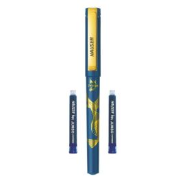 Hauser INX Cyber Gold Fountain Pen with Smooth Round Iridium Nib and Blue Ink Cartridges