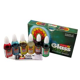Camel Solvent-Based Glass Color Set – 5 Vibrant 20ml Shades with Black Liner and Medium