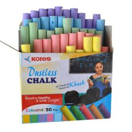 Kores Dustless Color Chalk - Pack of 50 Non-Toxic Vibrant Chalk Sticks