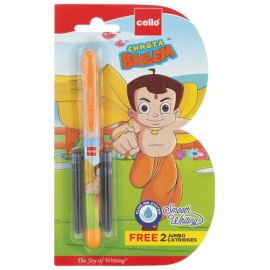 Cello Chhota Bheem Kids' Fountain Pen with Blue Ink and Jumbo Cartridges (2 pcs)