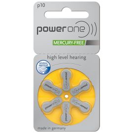 PowerOne P10 Hearing Aid Batteries – Size 10, Mercury-Free, 6-Pack