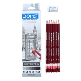 Doms Drawing & Sketching Graphite Pencil Set - 6 Assorted Grades with Eraser (100 pcs)