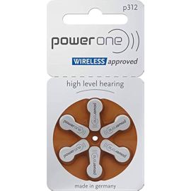 PowerOne P312 Hearing Aid Batteries – Size 312, Mercury-Free, 6-Pack