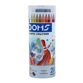 DOMS 28-Color Plastic Crayon Set in Round Tin with Sharpener