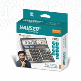  Hauser HC-512G Desktop Electronic Calculator – 12-Digit Display, Dual Power, 112-Step Check & Correct, Golden Metal Cladding