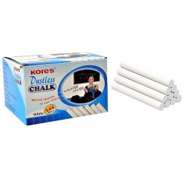 Kores Dustless White Chalk - Pack of 50 Non-Toxic Chalk Sticks for Clean Writing