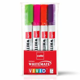 Cello Whitemate Vivid Whiteboard Markers – Assorted Colors, Refillable