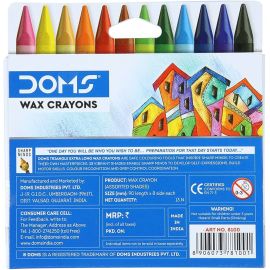 DOMS TRI Extra Long Wax Crayons – 13 Shades Including Silver, Triangular Non-Toxic Crayons for Kids and Artists