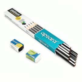 Apsara Platinum Extra Dark 2B Pencils – Pack of 10 with Free Sharpener and Eraser