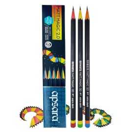 Apsara Matt Magic Extra Dark 2B Pencils – Pack of 10 with Dual-Colored Wood, Free Sharpener, and Eraser