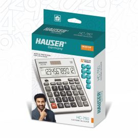 Hauser HC-750 Desktop Electronic Calculator – 12-Digit Display, Dual Power, 112-Step Check & Correct, Acrylic Protection