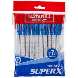 Nataraj Super X Ball Pen – Smooth Writing, Non-Fading Ink, Fine Tip (10 pcs)