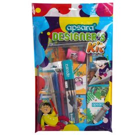 Apsara Designer's Kit - Complete Art and Stationery Set with Drawing Book, Oil Pastels, Color Pencils, Wax Crayons, Drawing Pencils, Skater Pens, Sharpener, Erasers, and Platinum Kit