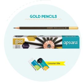 Apsara Gold HB Pencils – Pack of 10 Premium Black and Gold Hexagonal Pencils for Smooth Writing
