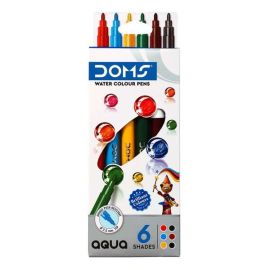 Doms Aqua Non-Toxic Water Colour Pen Set - 6 Vibrant Shades