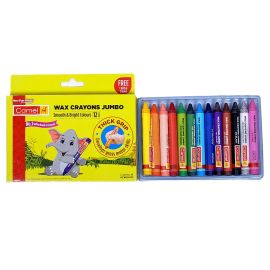 Camlin Jumbo Wax Crayons - 12 Vibrant Shades with Free Glitter Crayon