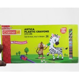 Camlin Artica Extra Long Plastic Crayons – 28 Vibrant Shades with Eraser and Sharpener