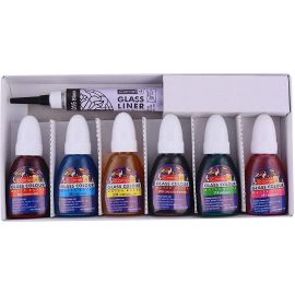 Camel Water-Based Glass Color Set – 6 Assorted 10ml Shades with Liner