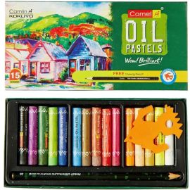 Camlin Non-Toxic Oil Pastels Set - 15 Vibrant Shades with Scraping Tool and Drawing Pencil