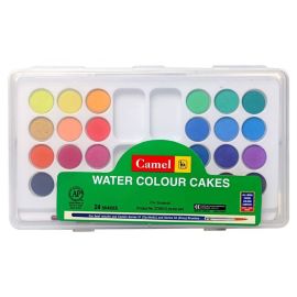 Camlin 24-Color Watercolor Cake Set with Brush – Non-Toxic, Student Grade