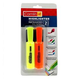 Camlin Highlighter Set - Yellow & Orange (Pack of 2) with Chisel Tip and Fluorescent Ink