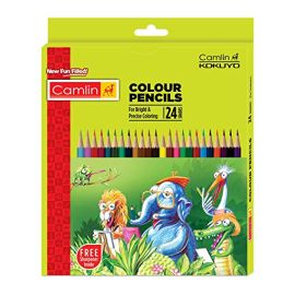 Camlin 24-Color Full-Size Hexagonal Colour Pencils with Sharpener – Break-Resistant Soft Leads, Non-Toxic, Vegan-Friendly