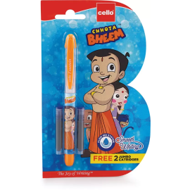 Cello Chhota Bheem Kids - Fountain Pen with Blue Ink and Jumbo Cartridges