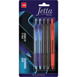 Cello Jetta Retractable Gel Pen (Pack of 5, Ink 2 Blue, 2 Black + 1 Red )