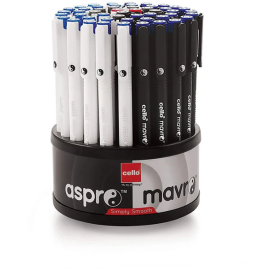 Cello Aspro and Mavro 0.7 mm Black Ink Ball Pens – Pack of 50 with Comfortable Grip