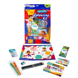 Apsara Colouring Kit - Complete Children's Art Set with Drawing Book, Wax Crayons, Oil Pastels, Color Pencils, Erasers, Pencils, Sharpener, and Scale