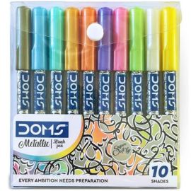 Doms 10-Piece Metallic Brush Pen Set with Super Soft Tips