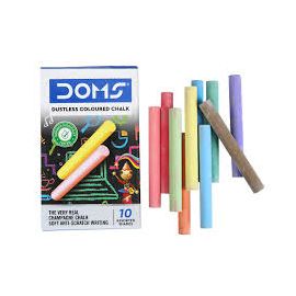 Doms Dustless Coloured Chalk – Non-Toxic, Extra Bright, Smooth Writing, Pack of 10.