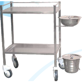 Vivan - Stainless Steel Ward Dressing Trolley with Dual Shelves and Protective Railings (1pcs)