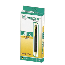 Hauser Ultra Gold Ball Pen with 0.7 mm Fine Tip and Ergonomic Grip, Blue Ink, Pack of 3