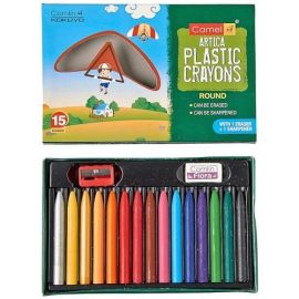 Camlin Artica Extra Long Plastic Crayons – 15 Assorted Non-Toxic Shades with Sharpener and Eraser