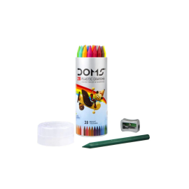 DOMS 28-Color Plastic Crayon Set in Round Tin with Sharpener