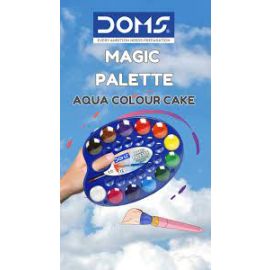 Doms Magic Palette Aqua Colour Cakes - 12 Vibrant Shades, 40mm Diameter, Non-Toxic Watercolors with Free Brush