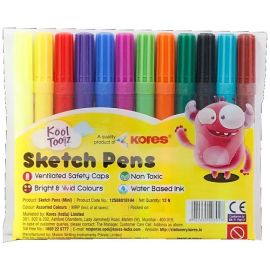 Kores Mini Sketch Pens – 12 Assorted Shades with Super Fine Nib, Non-Toxic Ink (5 pcs)
