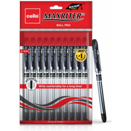 Cello Maxwriter Black Ink Ball Pen – Pack of 10 with 0.6 mm Fine Tip