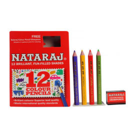 Nataraj Half-Size Colour Pencils - Pack of 12 Vibrant Non-Toxic Shades