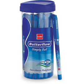 Cello Butterflow Simply 0.7 mm Blue Ink Ball Pen – Pack of 25 with Patterned Elasto Grip