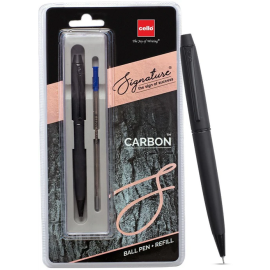 Cello Signature Carbon Ball Pen with Refill – Premium 0.7 mm Blue Ink Twist Pen with Matte Black Finish