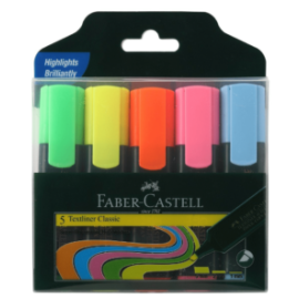 Kores Smoothline Highlighter Pen Set – 5 Assorted Fluorescent Colors, Refillable, Chisel Tip